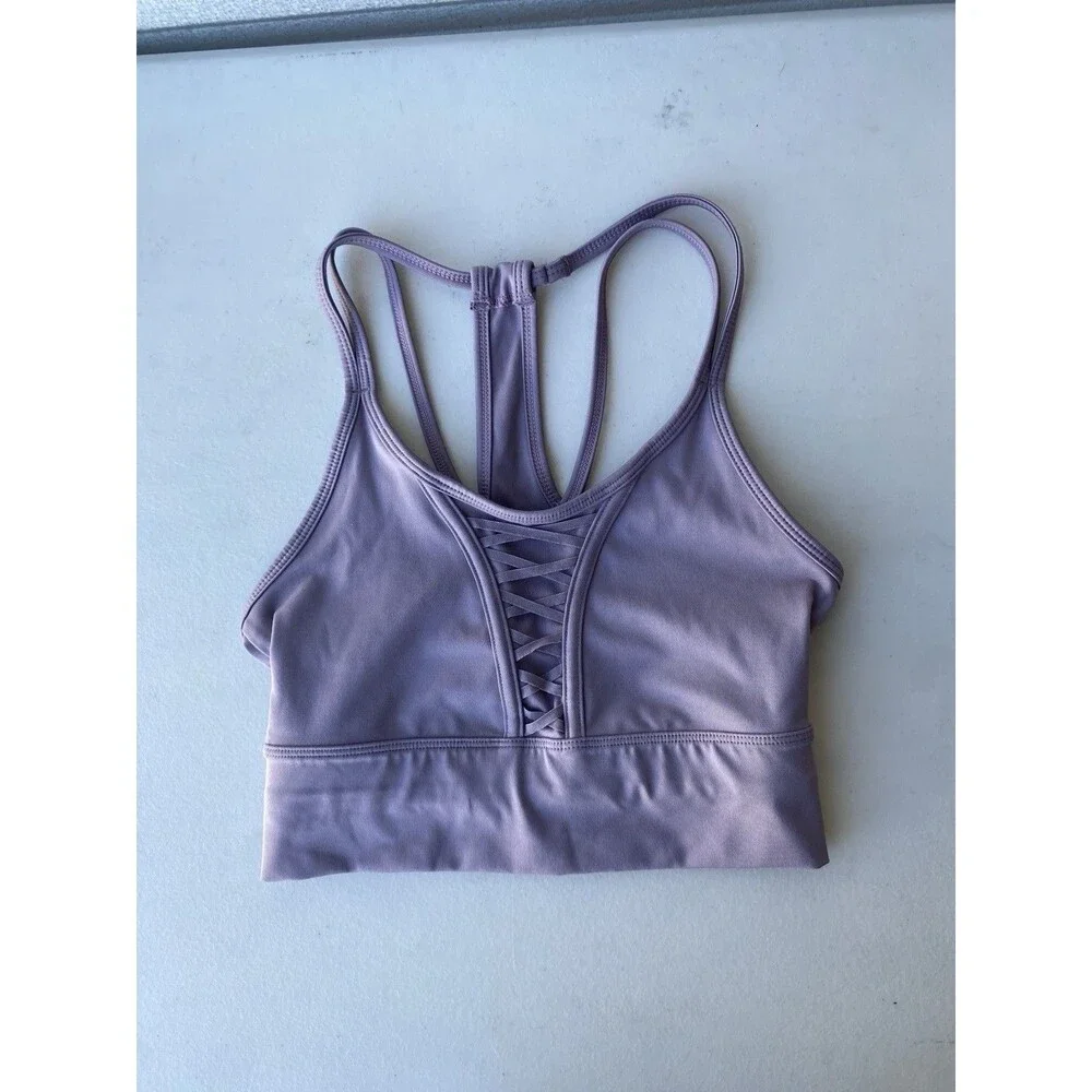 Nike Dri-Fit Sports Bra Womens XS Purple Lace Up Front Strappy Crossback Fitness